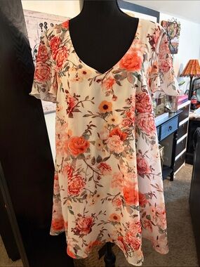Show Me Your MuMu Cream Floral Mini Dress with Pink and Coral Roses